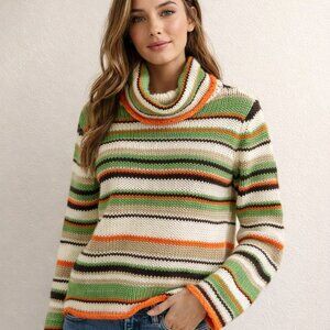 NEW United Colors of Benetton Italy Turtleneck Striped Knit Sweater